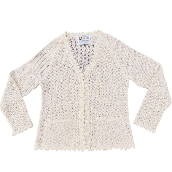 Pallas Sweaters - Vintage‎ A Pallas Original Irish Linen Cream Women’s Button Cardigan Sweater MED